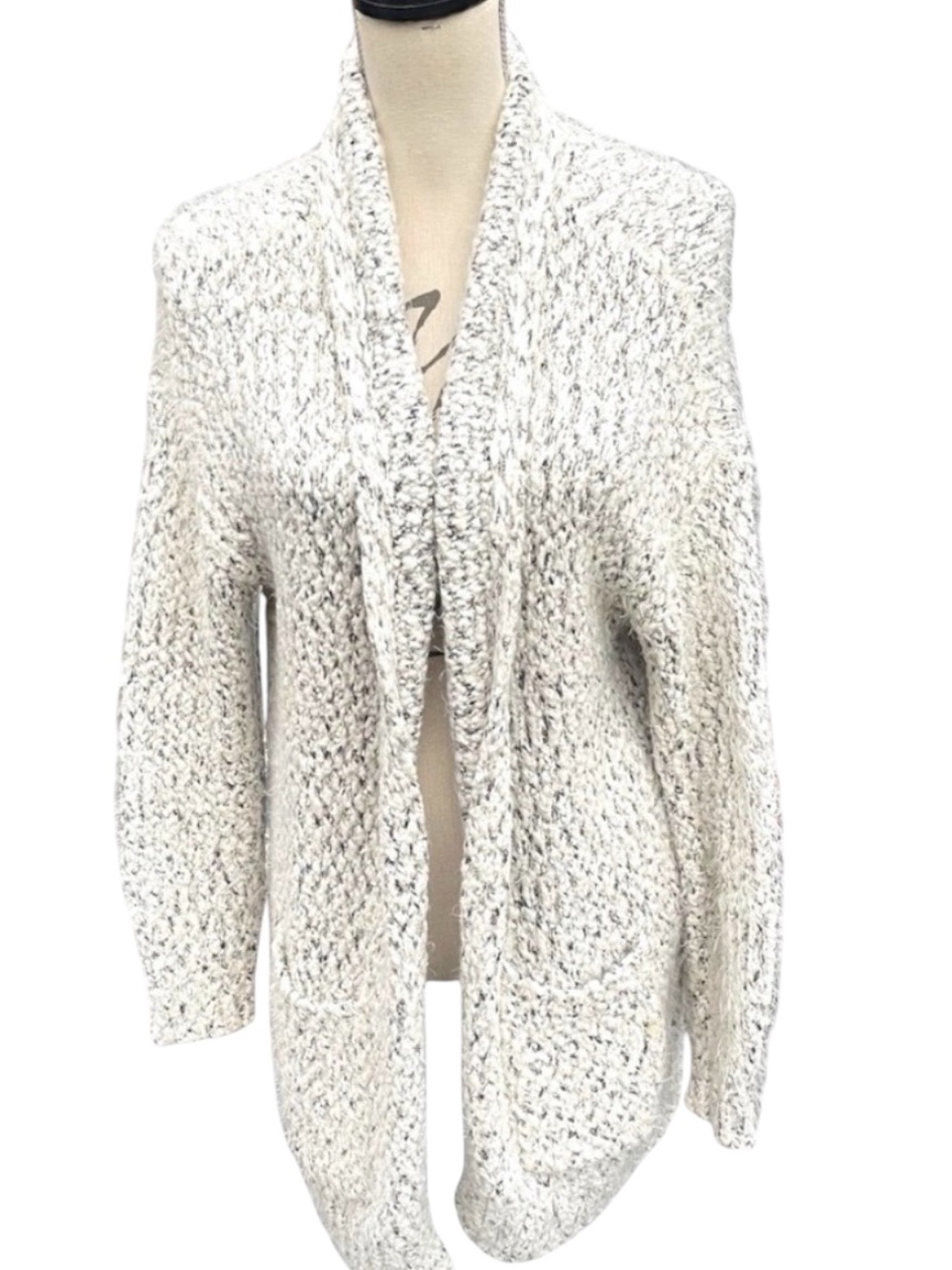 BP. Nordstrom Ivory Metallic Shawl Collar Open Front Cardigan Sweater (L)